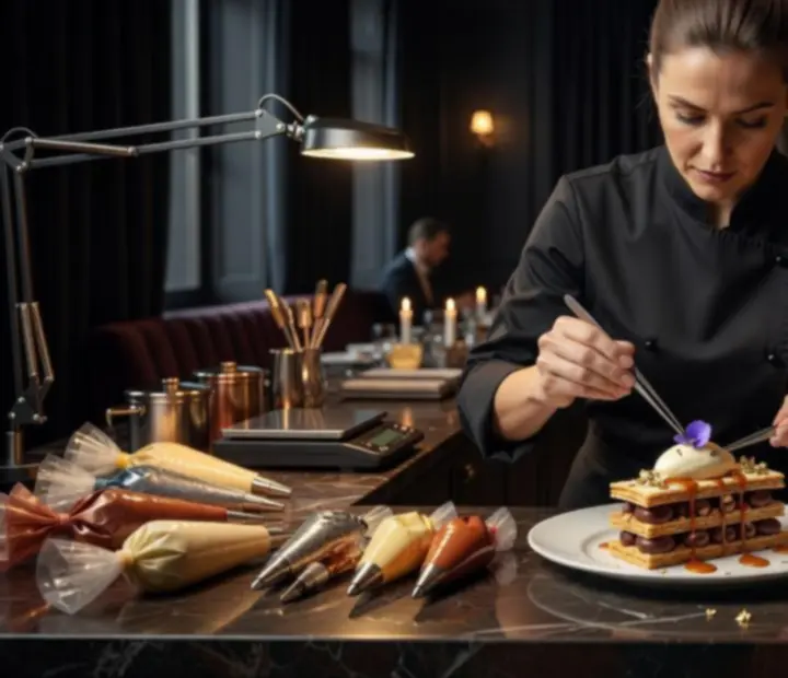 Pastry chef Karolina Nowicka dekoruje deser